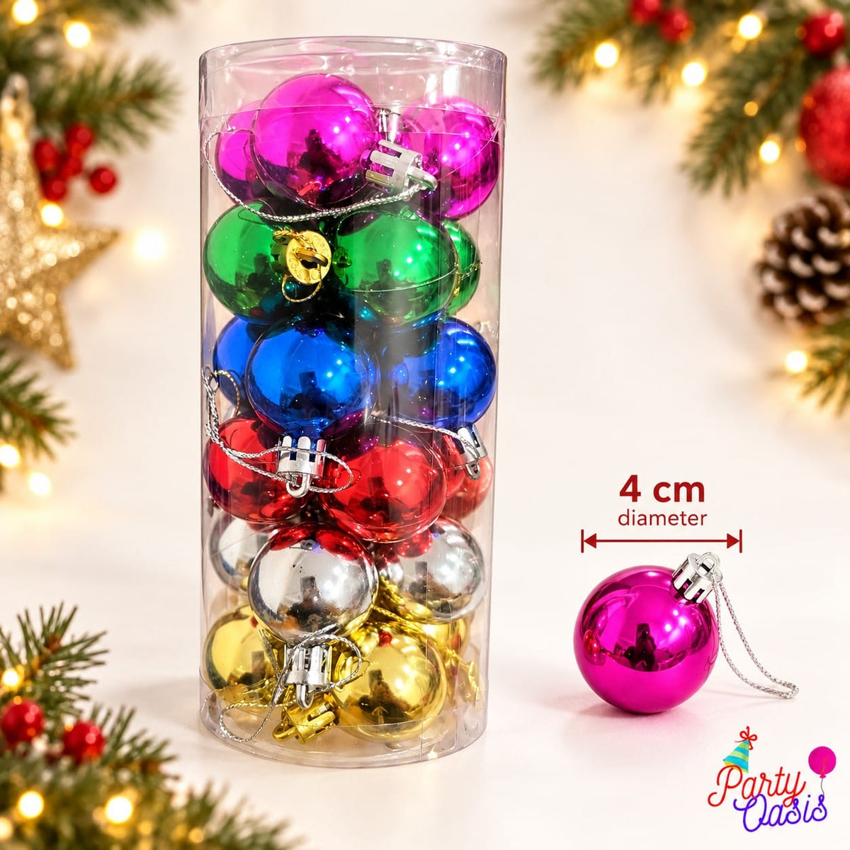 Festive season tree ornaments colorful - pack of 24 pcs