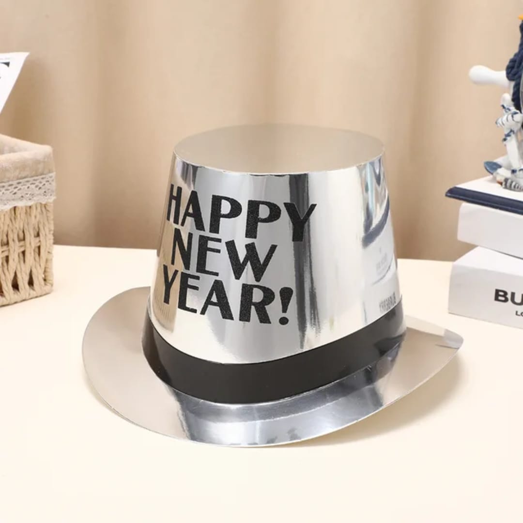Silver Happy new year party hat 1pc