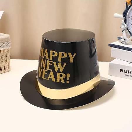 Black Gold Happy new year party hat 1pc