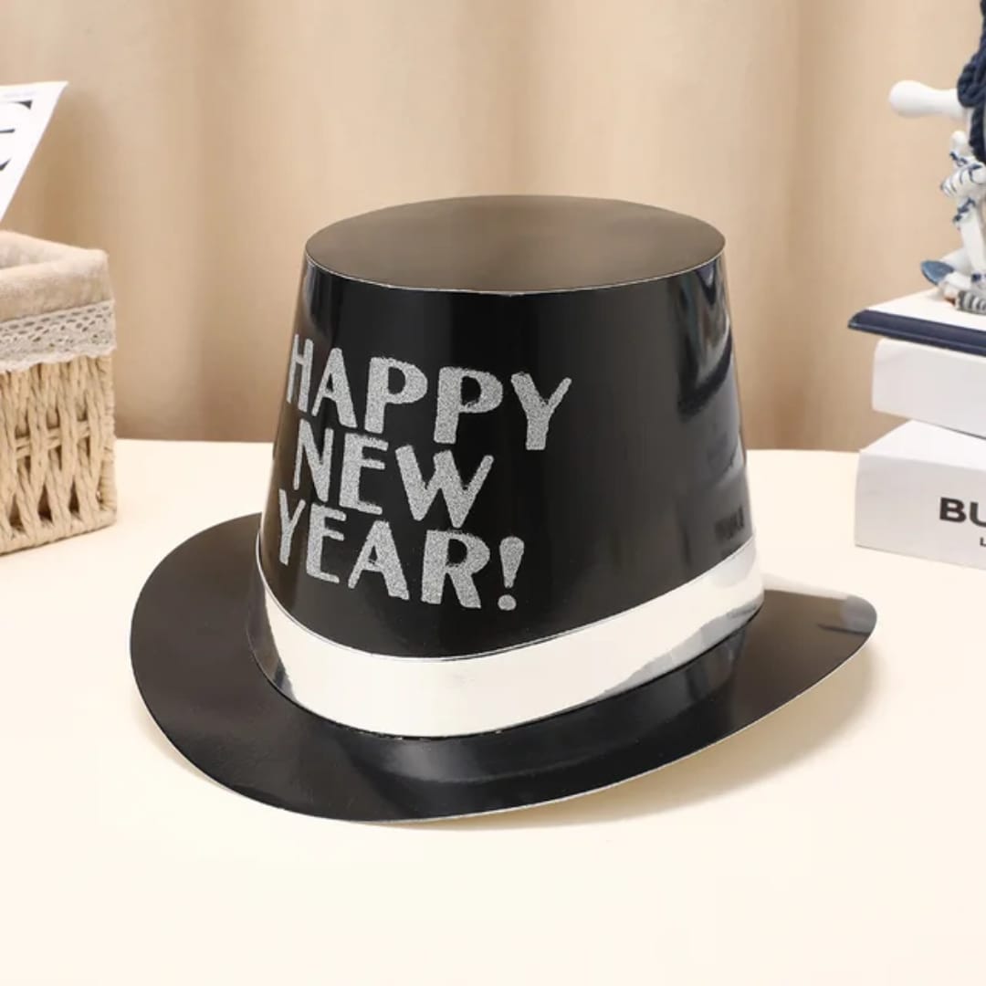 Black Silver Happy new year party hat 1pc