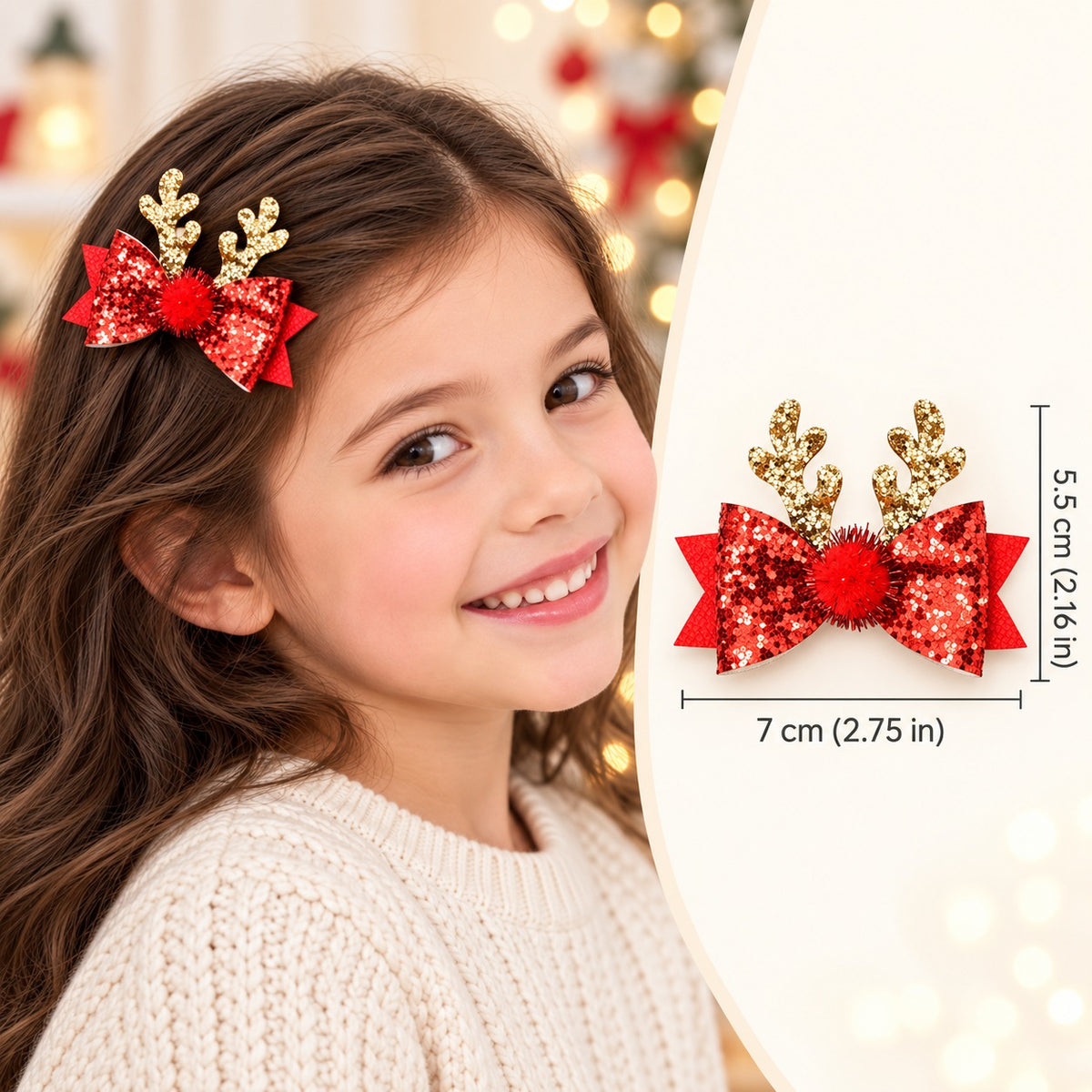 Decorative Hair Bow Clips Glitter Deer Antler Hair Clips 1pcs