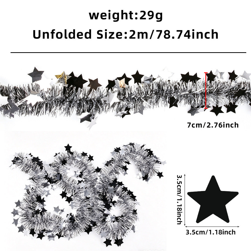 silver festive tinsel garland with stars 2m