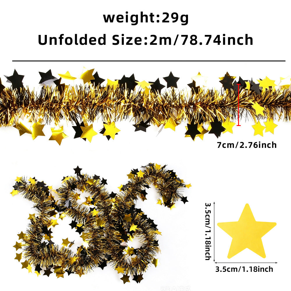 Gold festive tinsel garland with stars 2m