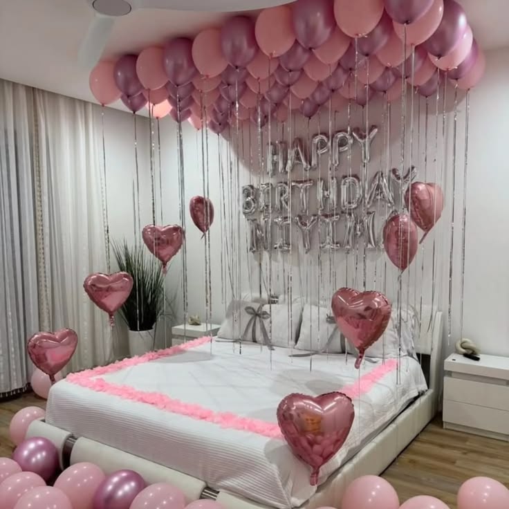 Pink cute birthday room surprise decoration