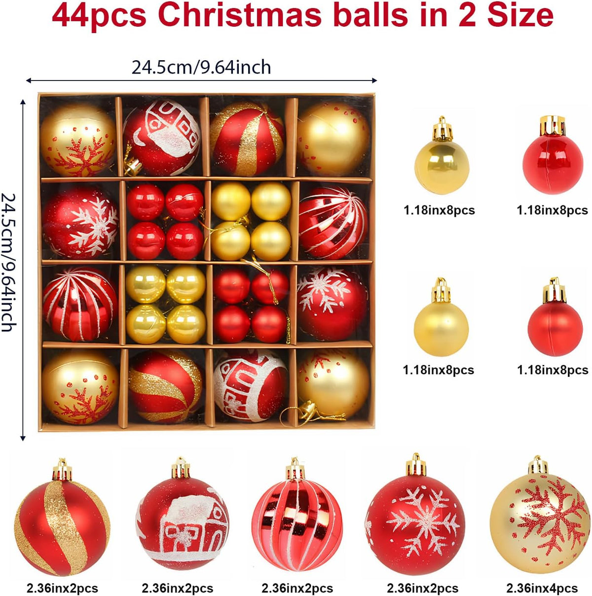 red gold festive tree ornaments