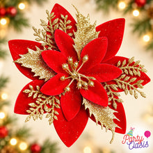 festive season tree ornament star flower - red gold