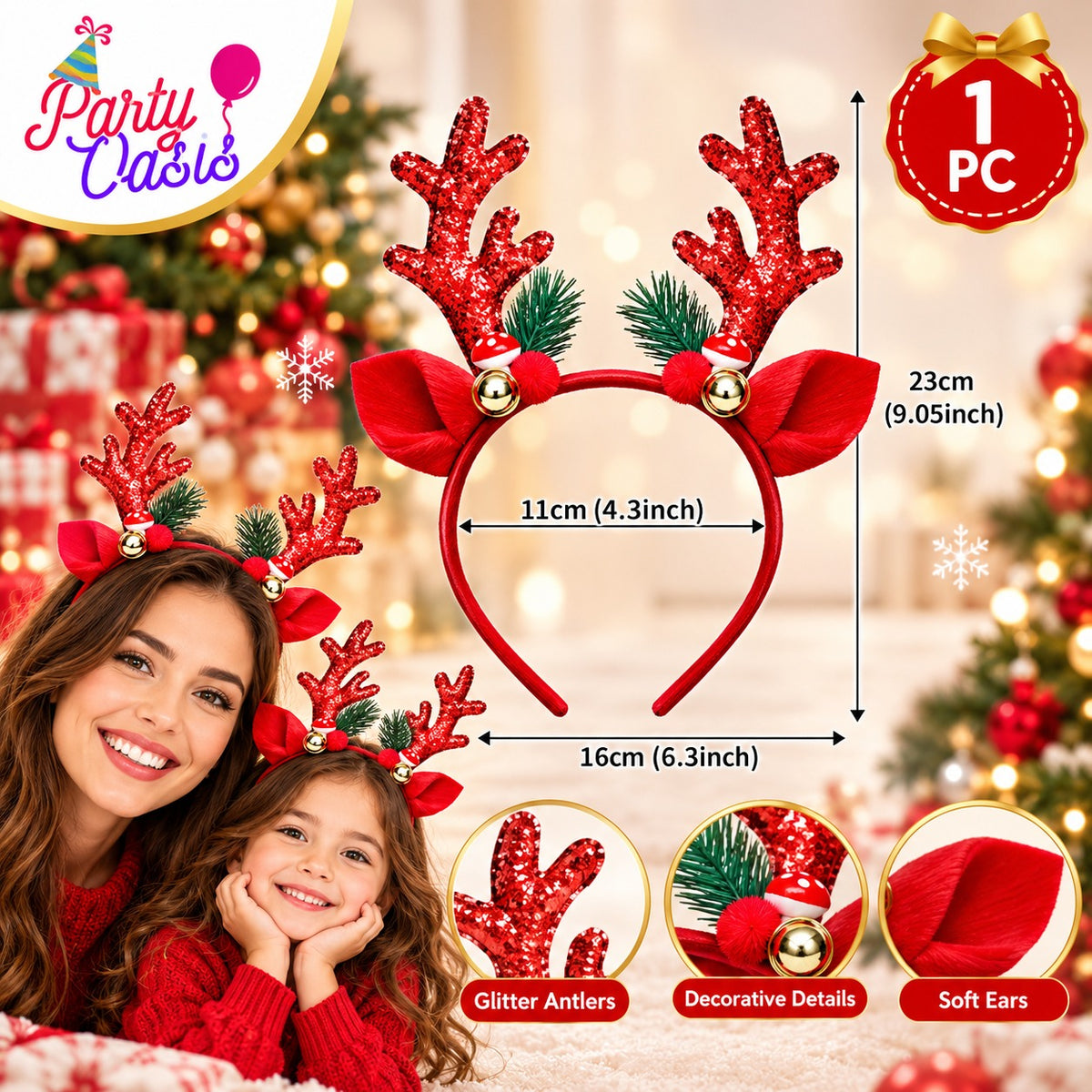 festive seasons headband - reindeer red