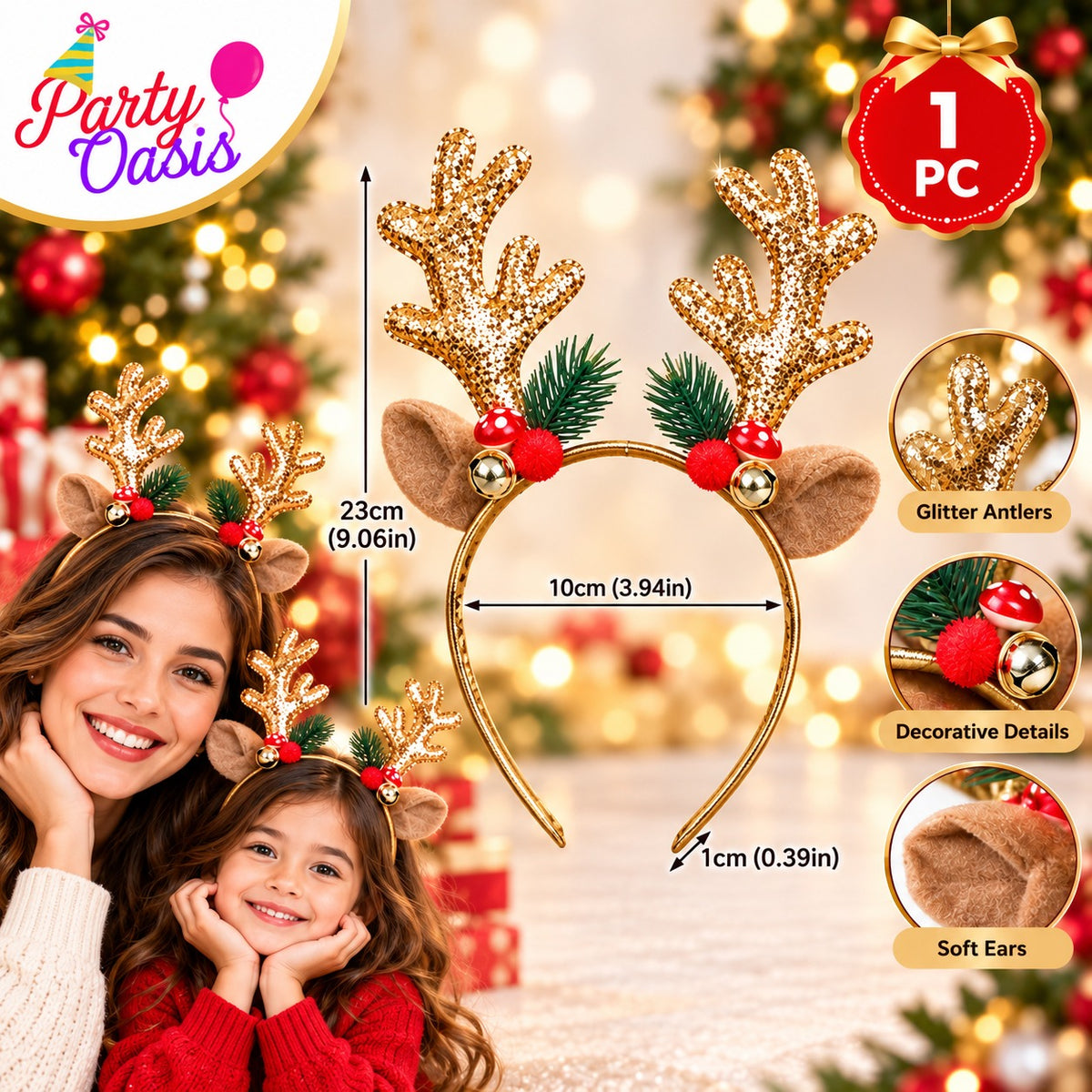 festive seasons headband - reindeer gold