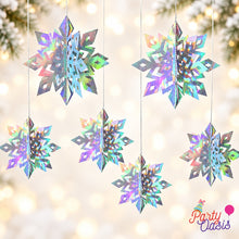 Holographic 3D Snowflake Hanging Decorations – 6 Pieces