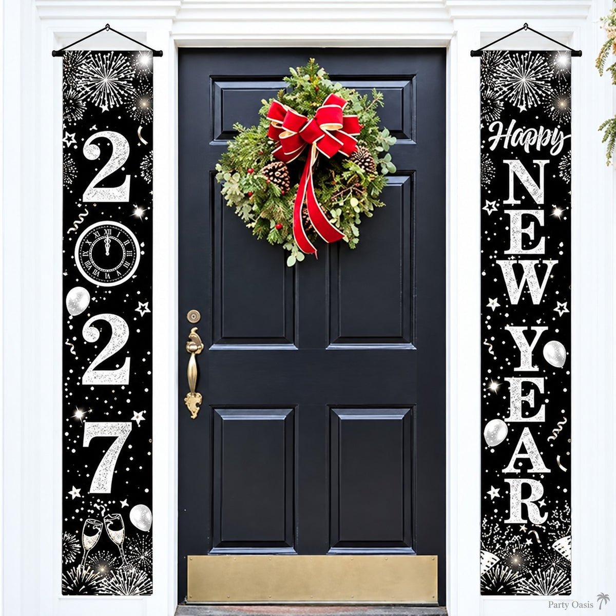New year silver black door hanging