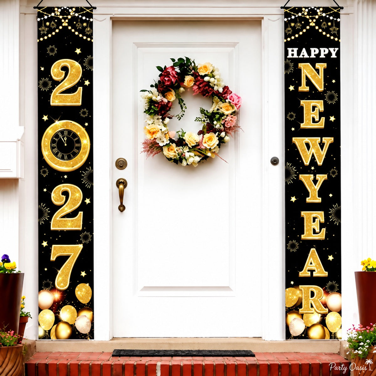 New year Gold black door hanging