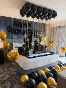 Black beauty with gold highlights balloon surprise decoration