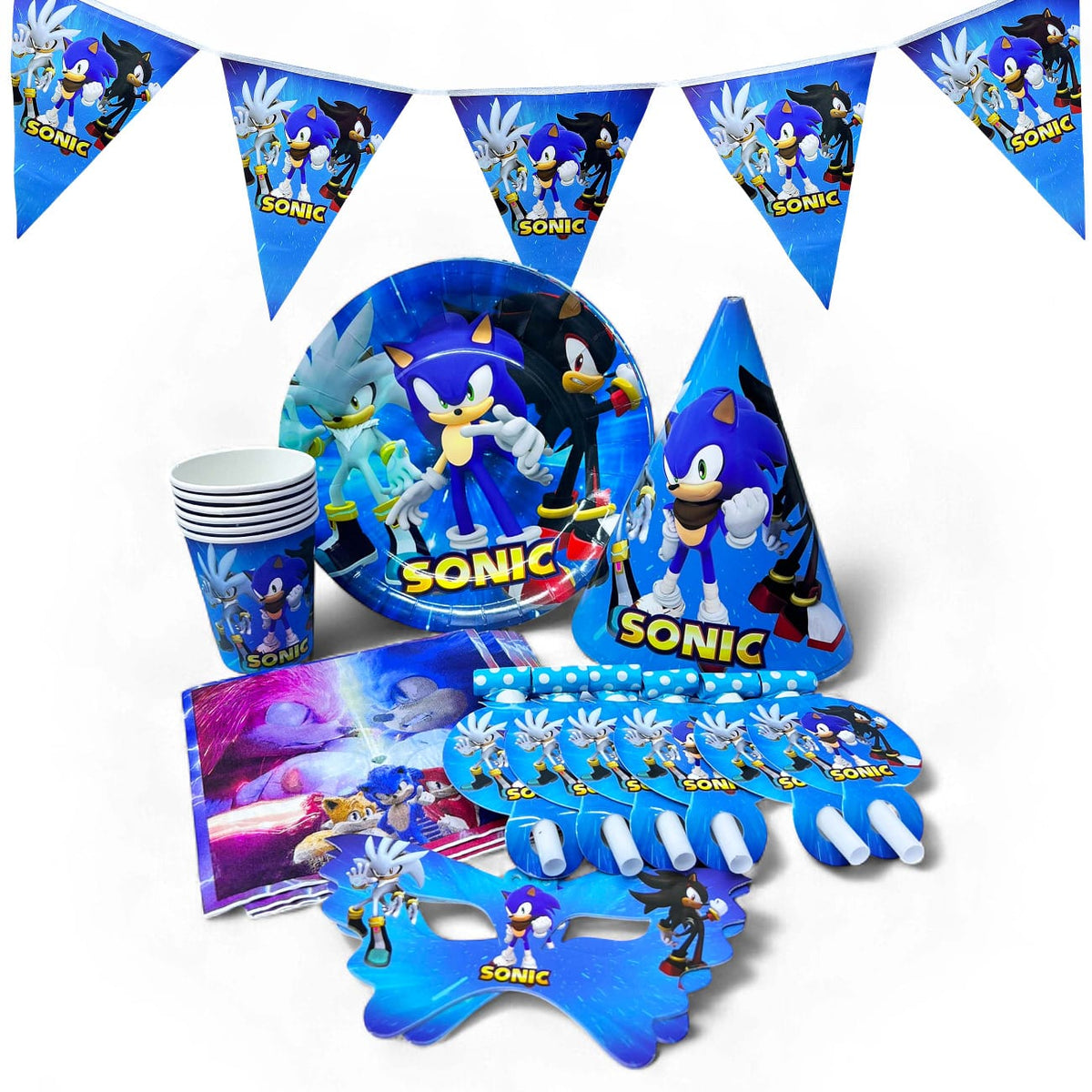 Sonic  party set plate cup tableware serves 6