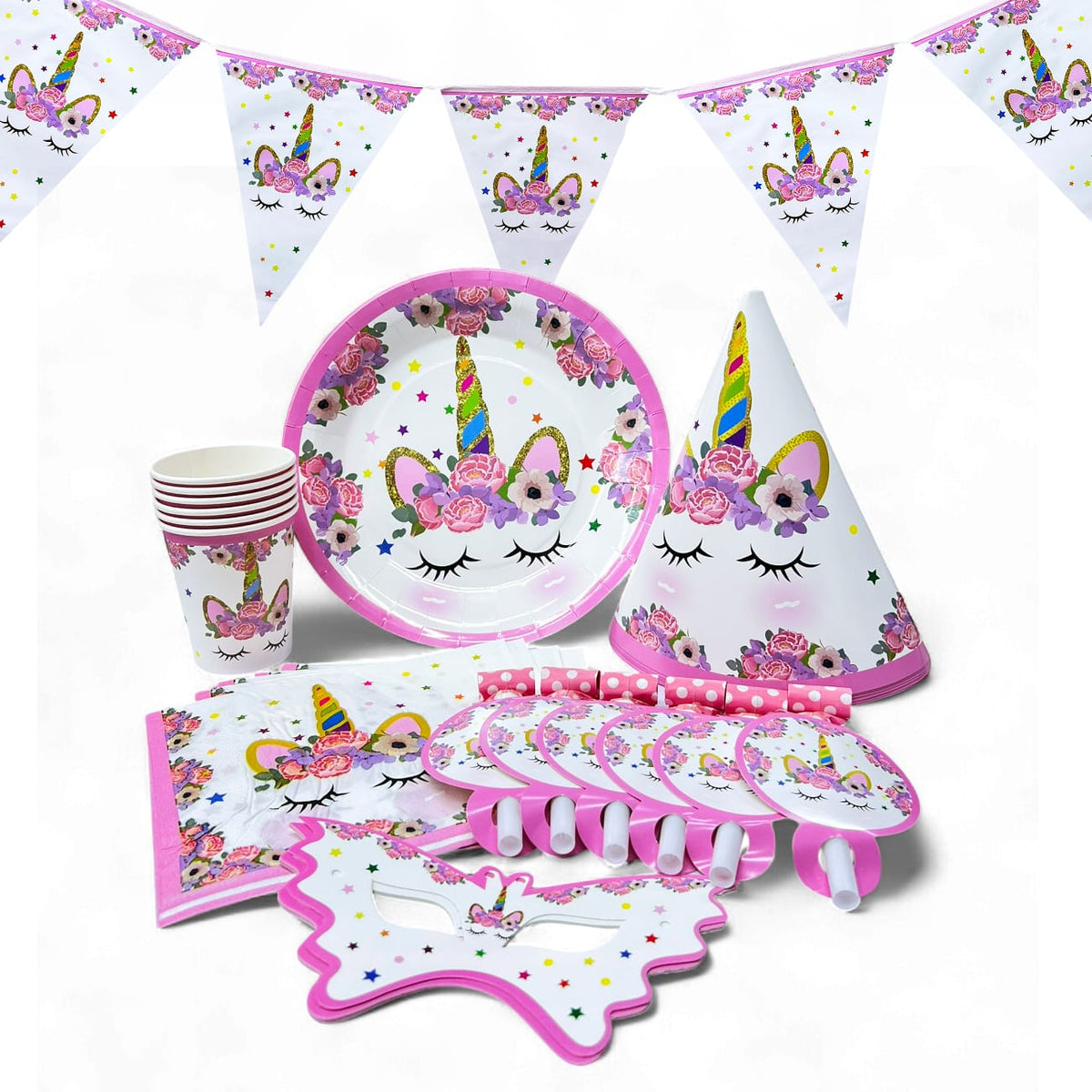 Unicorn party set plate cup tableware serves 6