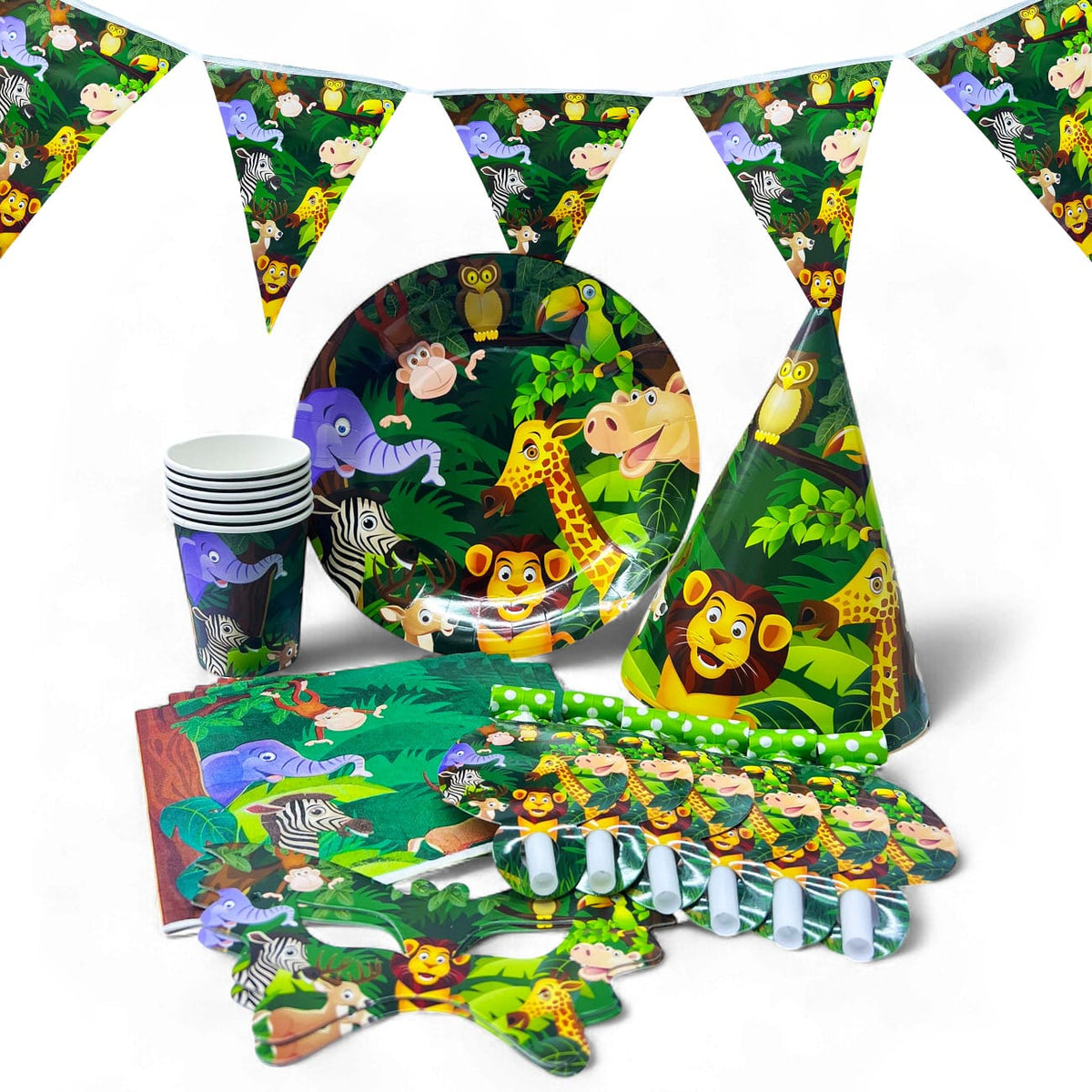 Animal jungle safari theme  party set plate cup tableware serves 6