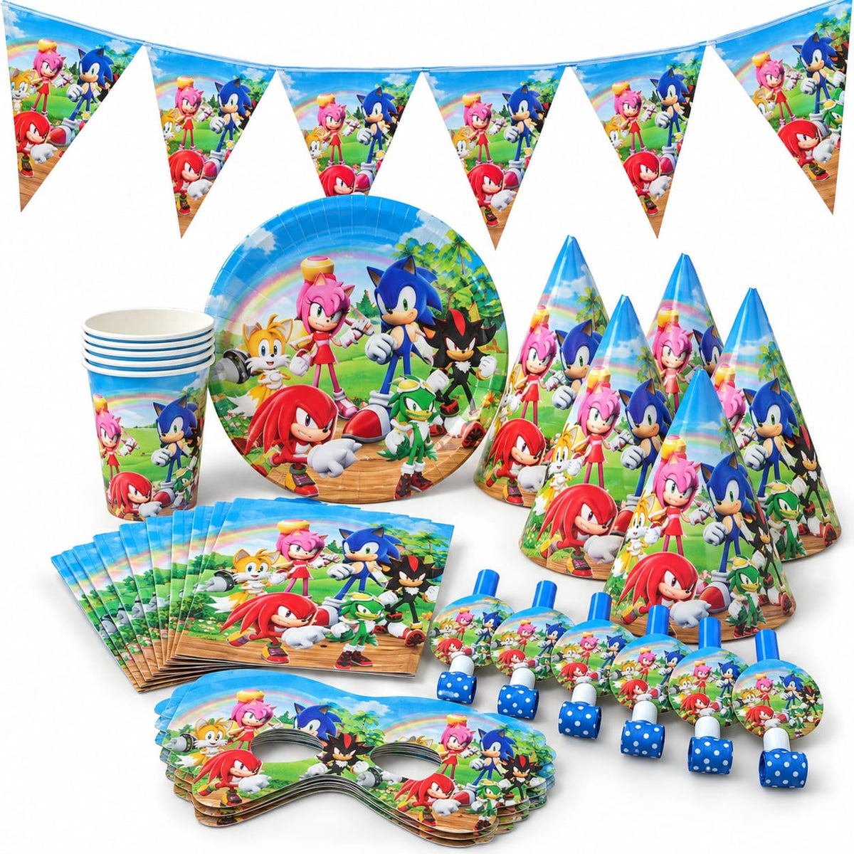 Colorful sonic hedgehog party set plate cup tableware serves 6