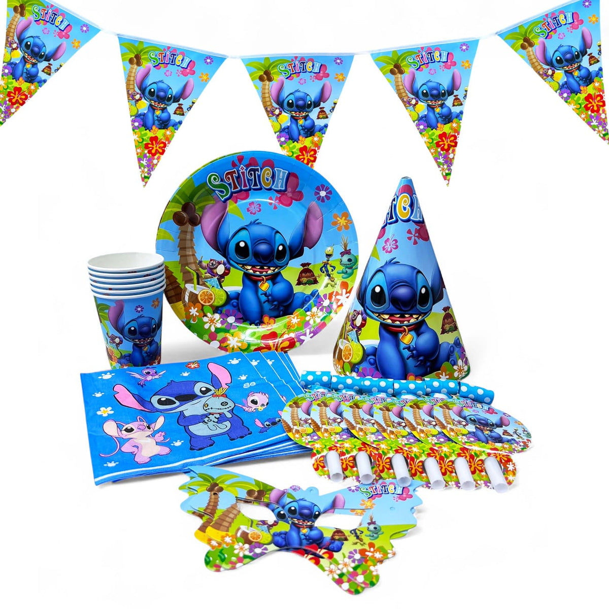 Blue lilo stitch party set plate cup tableware serves 6