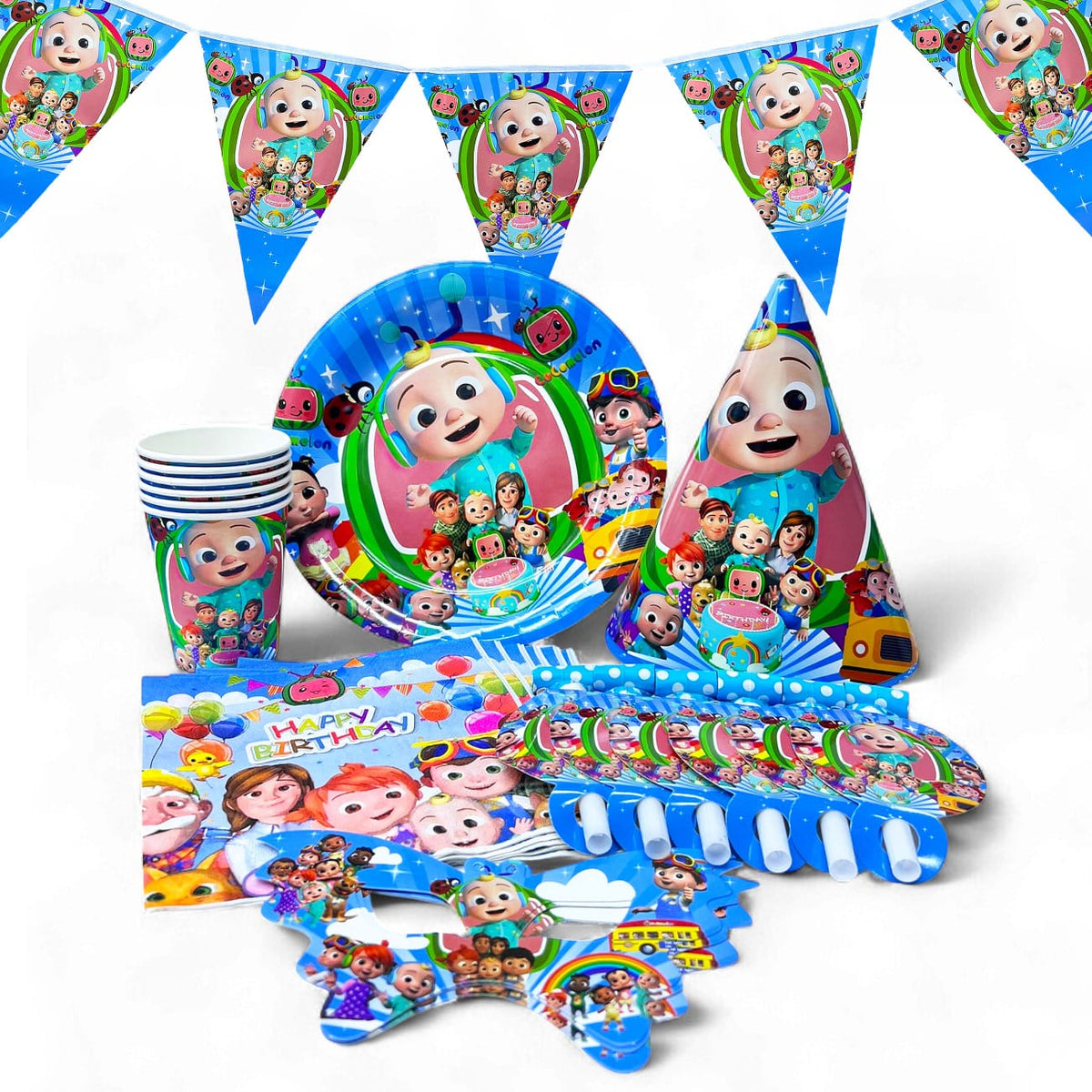 Blue cocomelon party set plate cup tableware serves 6