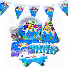Blue baby shark party set plate cup tableware serves 6