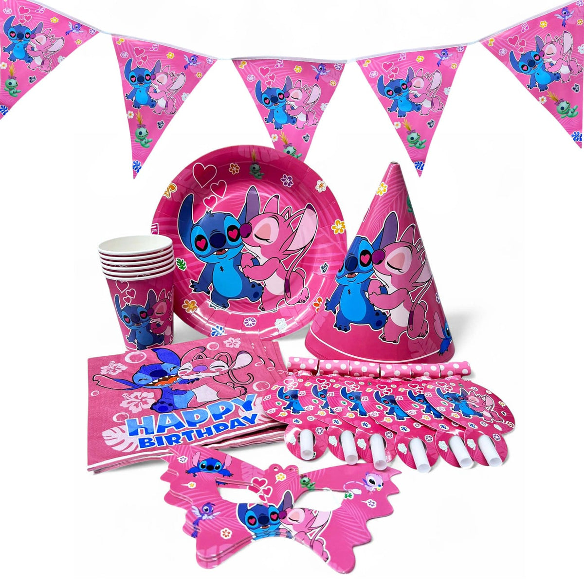 Lilo stitch pink party set plate cup tableware serves 6