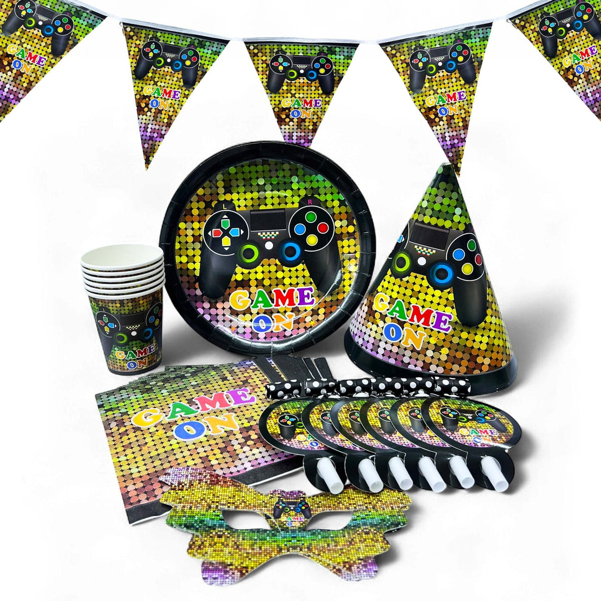 Game on party set plate cup tableware serves 6