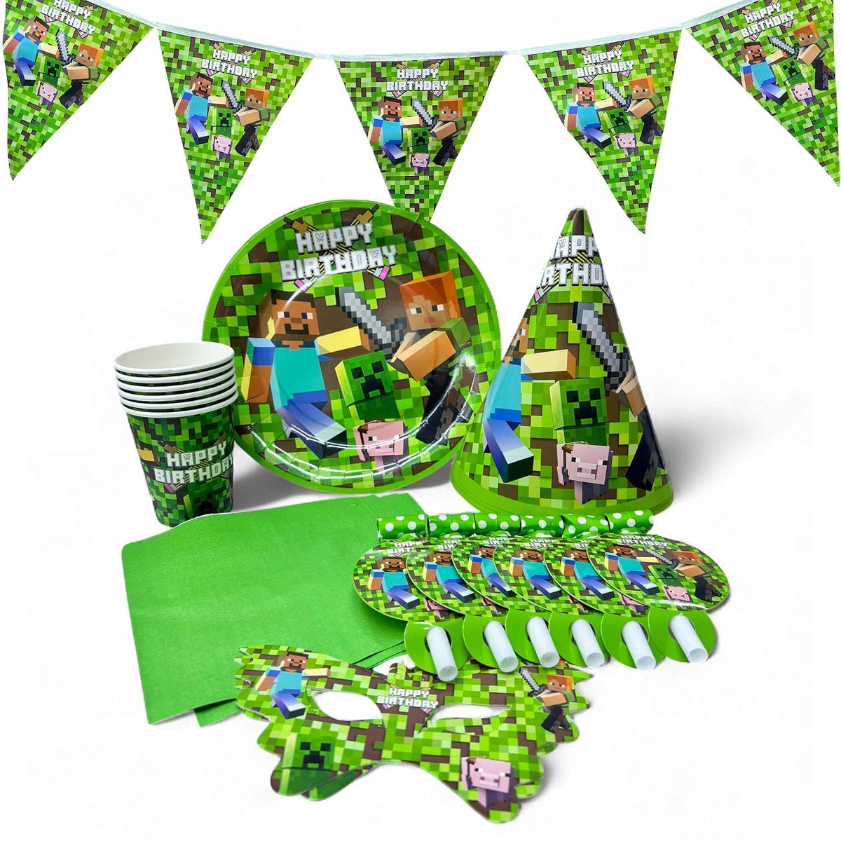 Minecraft party set plate cup tableware serves 6