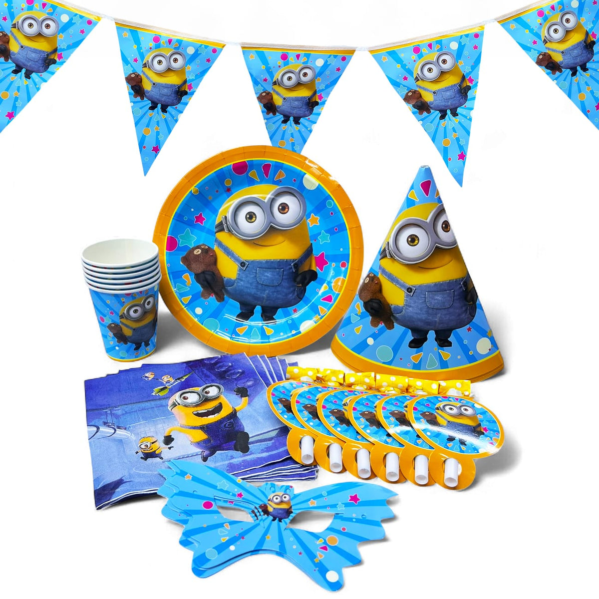 Minion party set plate cup tableware serves 6