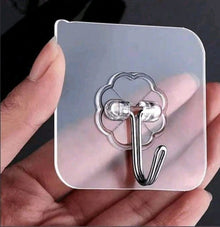 10pcs Clover Floral Pattern Transparent Seamless Self-Adhesive Wall Hooks, Strong Wall Mount Waterproof Magic Hooks