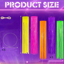 Neon Fluorescent Glow-In-The-Dark Party Decoration Foil Fringe Curtain, With Hanging Rings And Rope