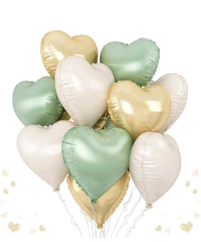 Sage green, beige , gold heart foil balloon