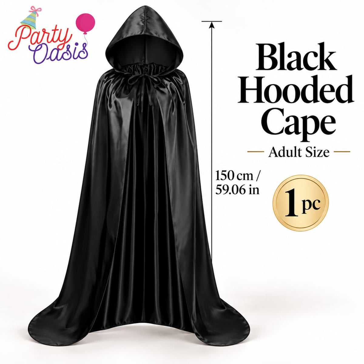 Hooded Black Grim Reaper Cape, Gothic Style