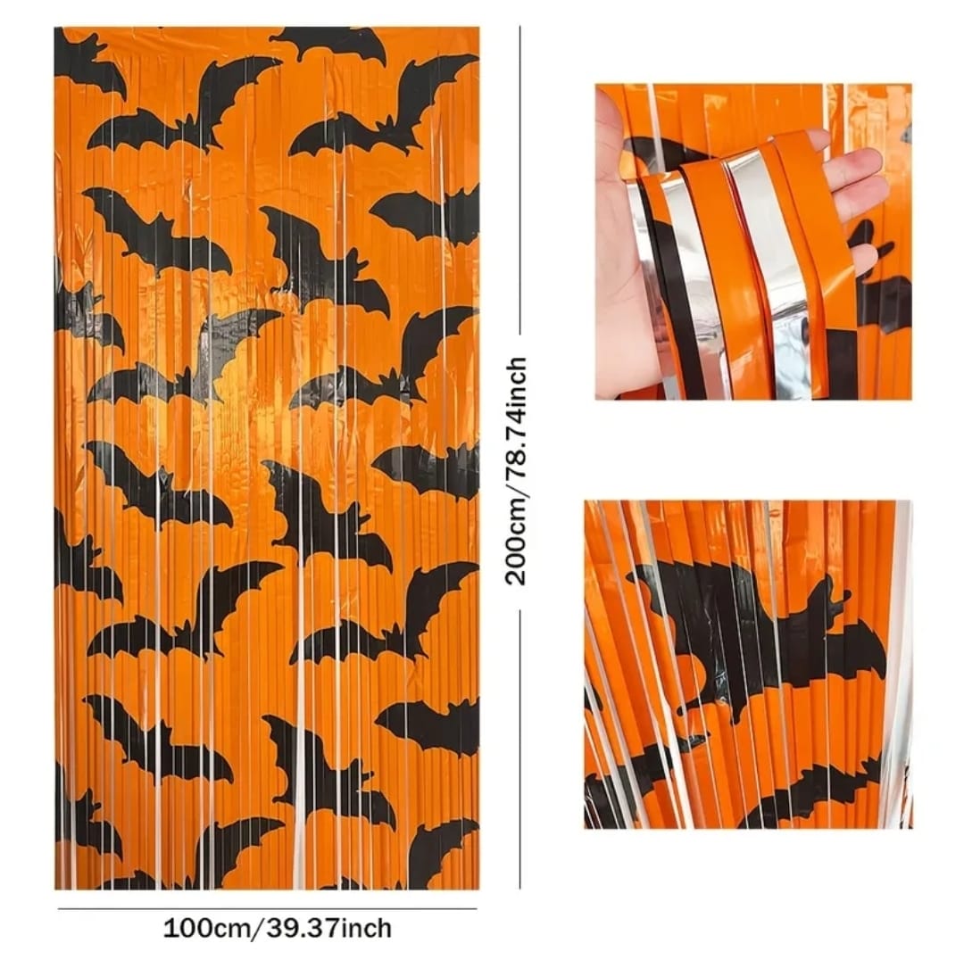 Spooky bat theme orange black scary curtain foil 1 pc