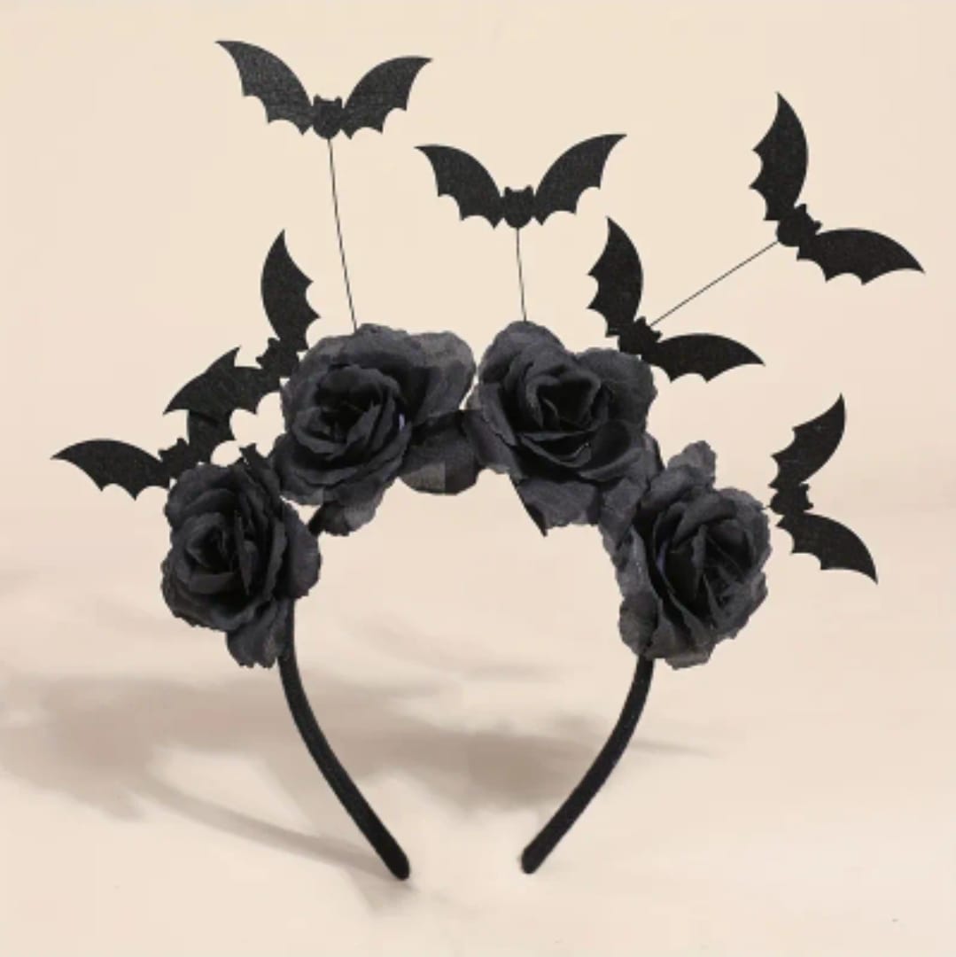 1pc  Party Headband - Cute Witch Hat with Black Faux Flowers, Gothic Bat Hair Clip, Dark Character Role-Play Accessory