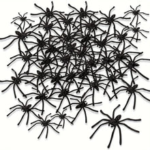 150 Spooky Black Plastic Spiders for decoration