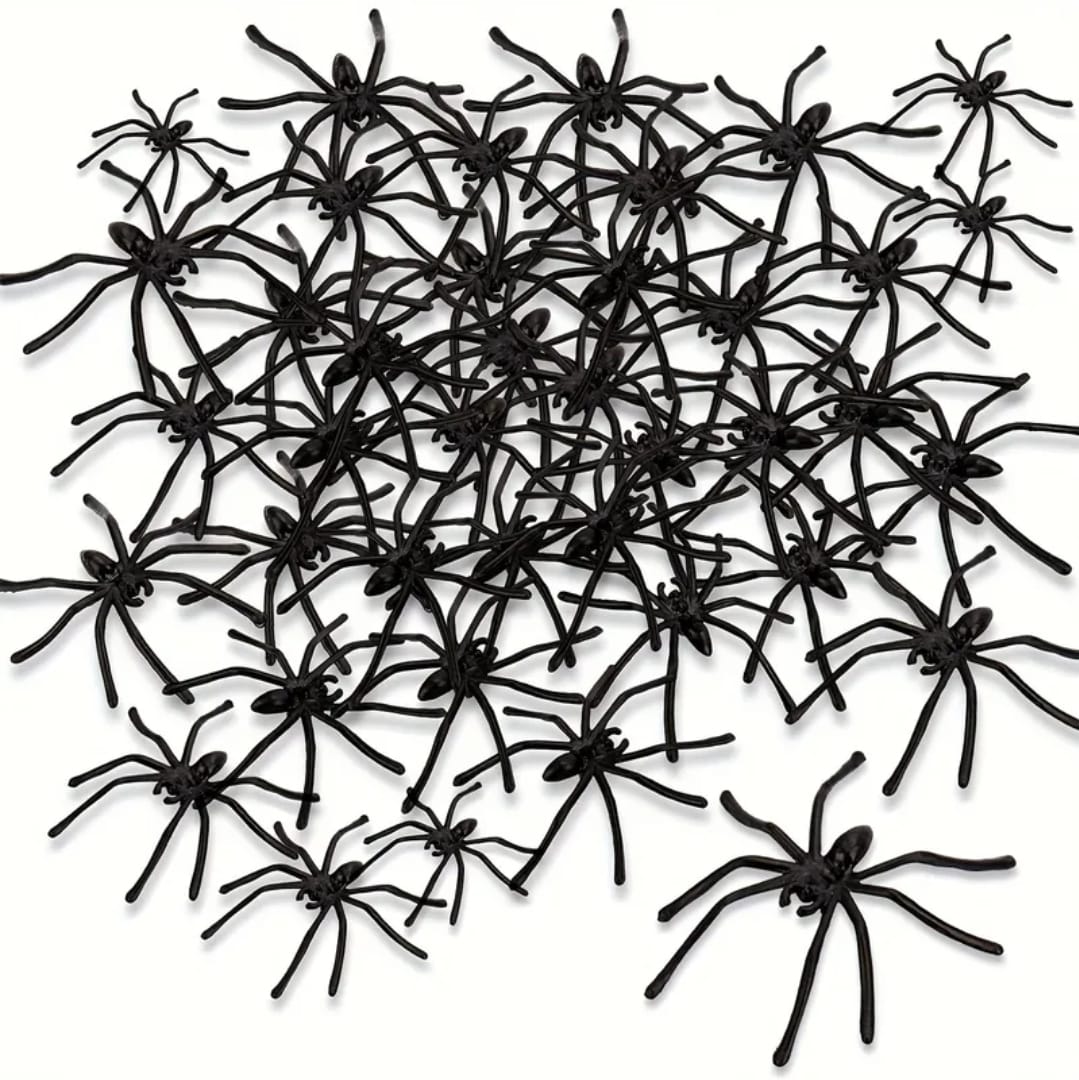 150 Spooky Black Plastic Spiders for decoration