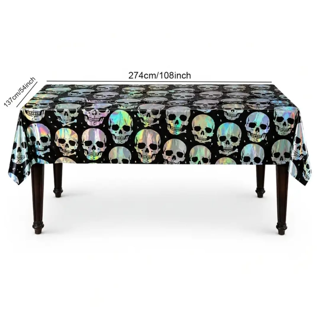 Skull holographic table cover for trick or treat party 1pc