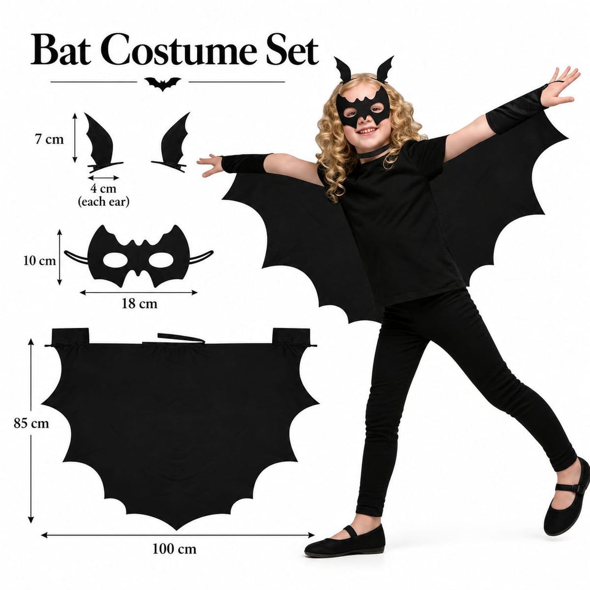 3pcs Mask And Cape And Headband Bat Costume Set for kids