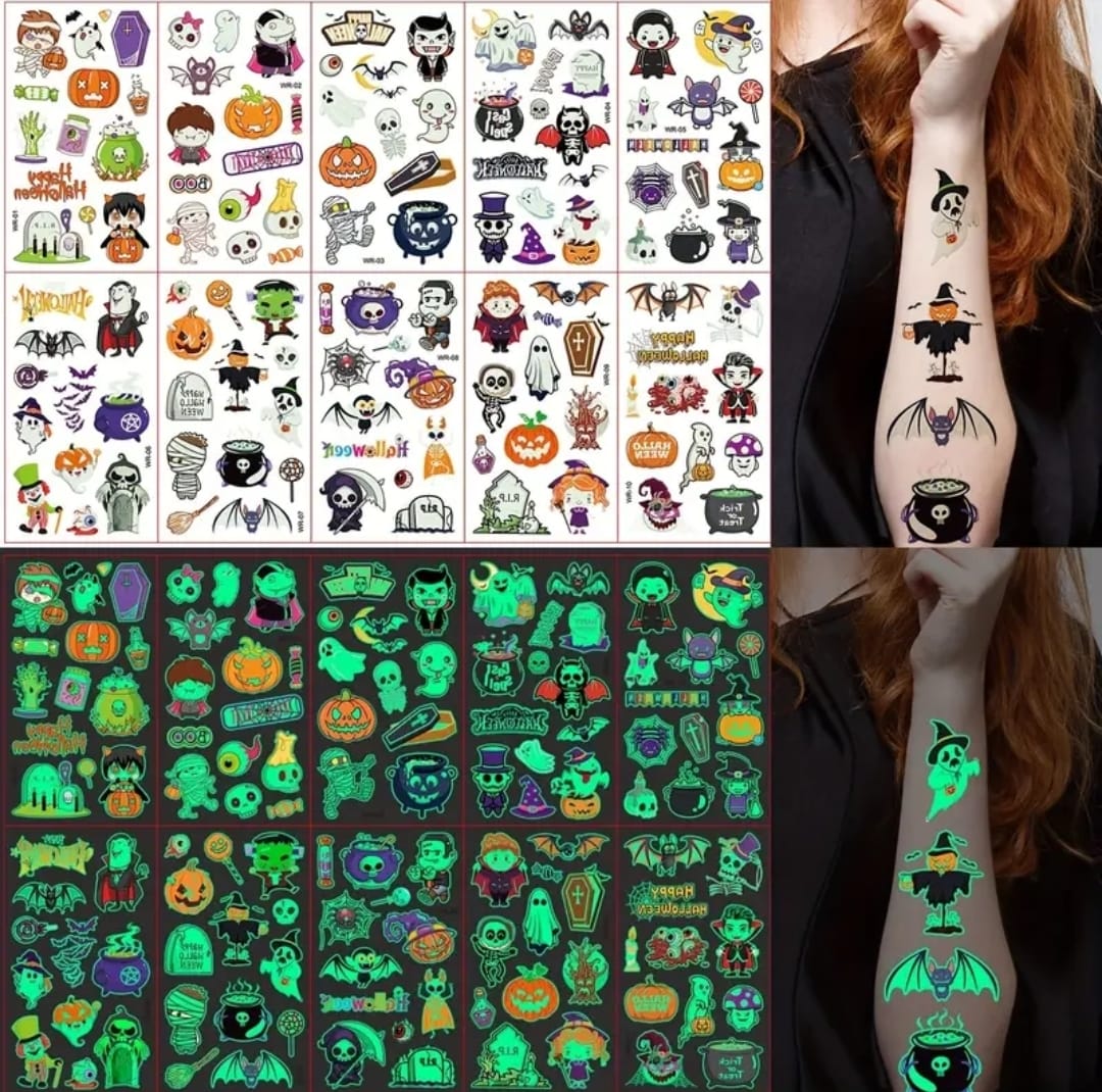 10 sheets of glow in the dark spooky tattoos