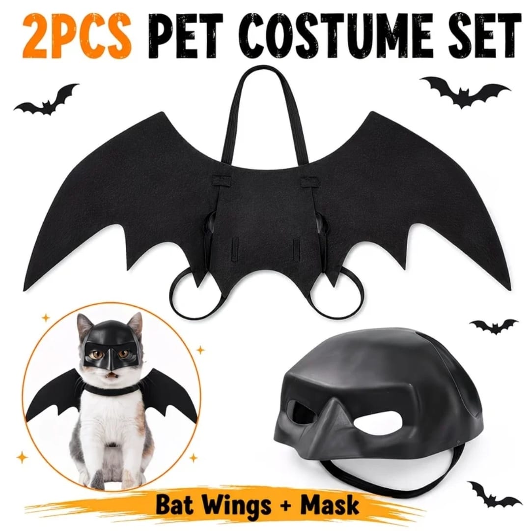 Costume for pet dog or cat bat wing and mask