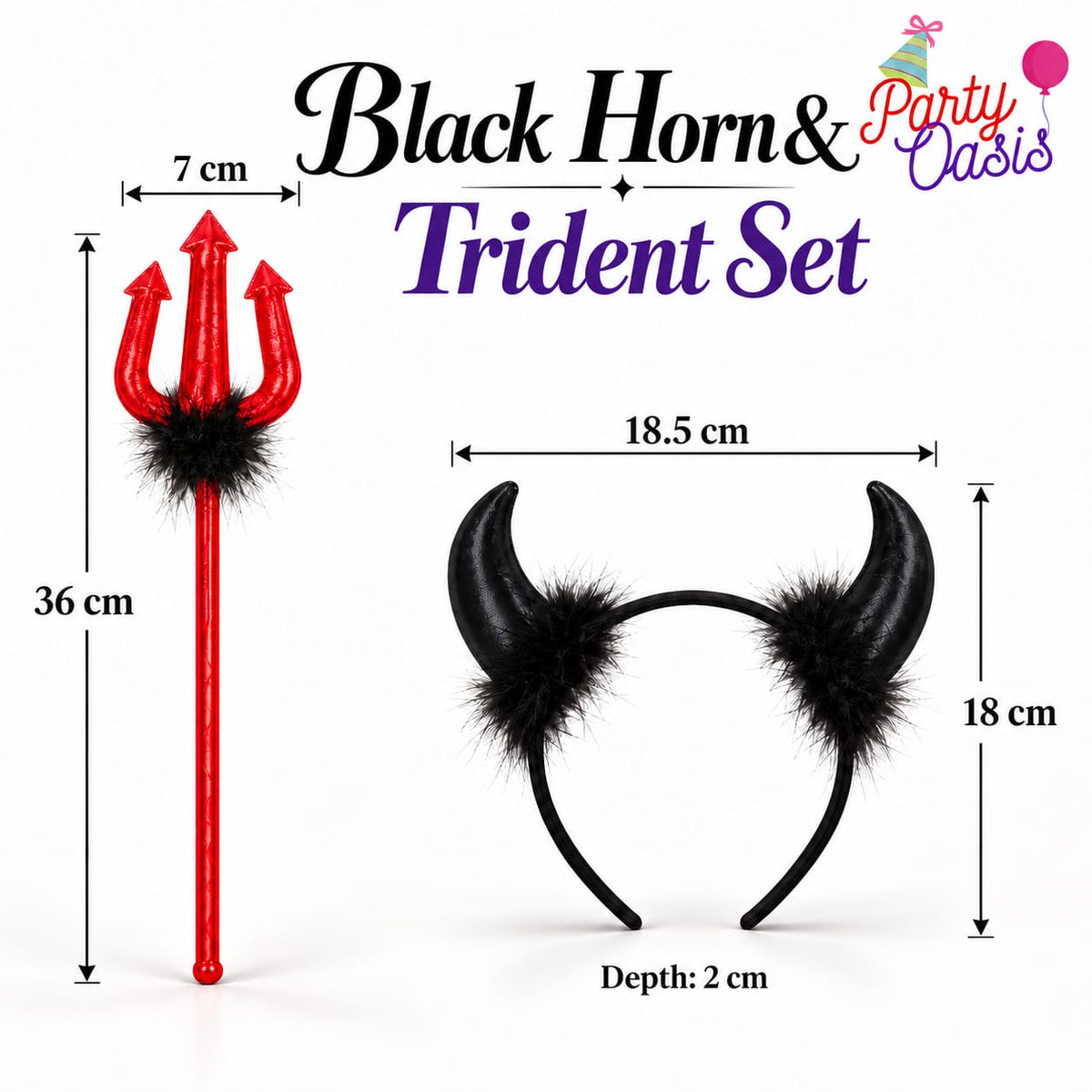 Black horn and trident costume props