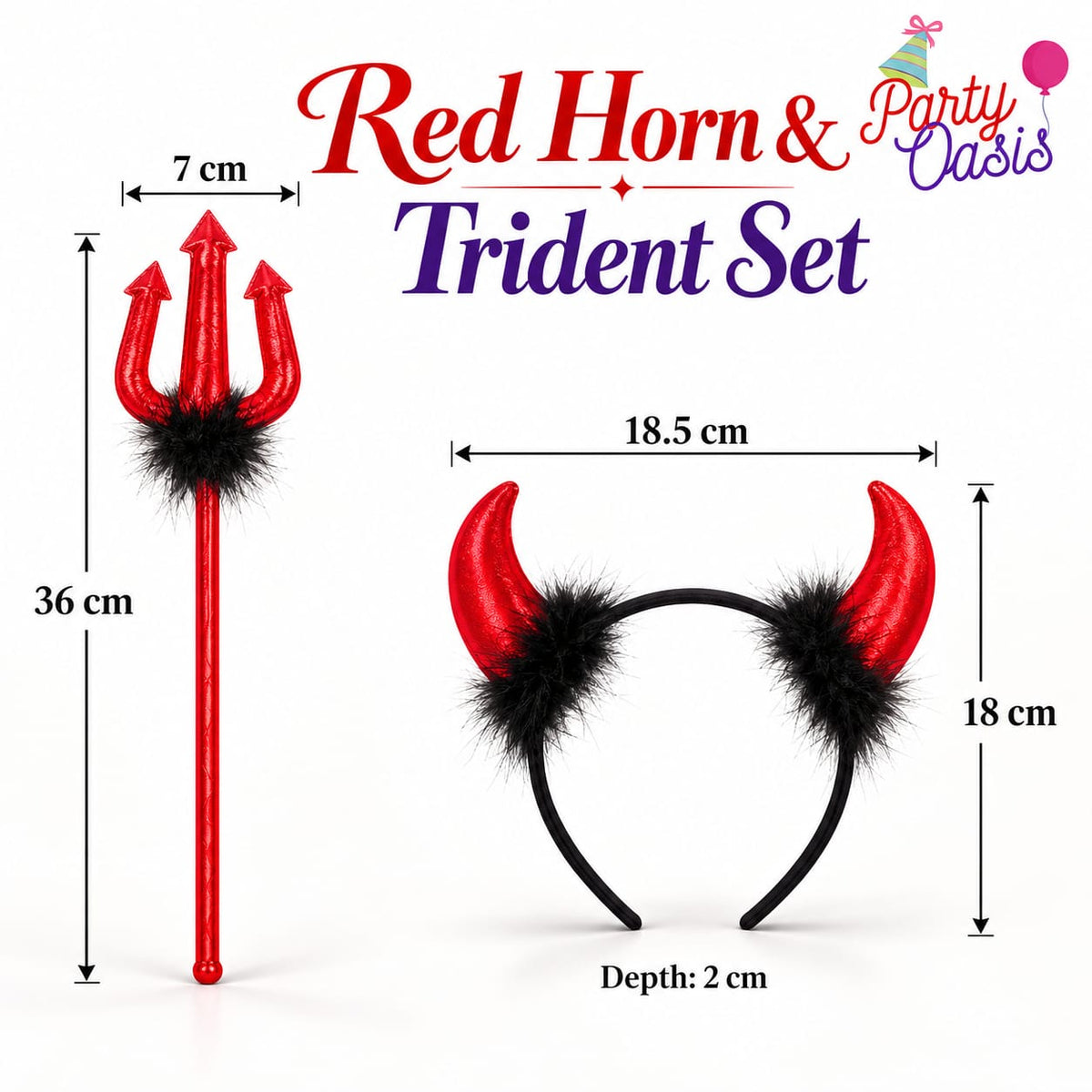 Red horn and trident costume props