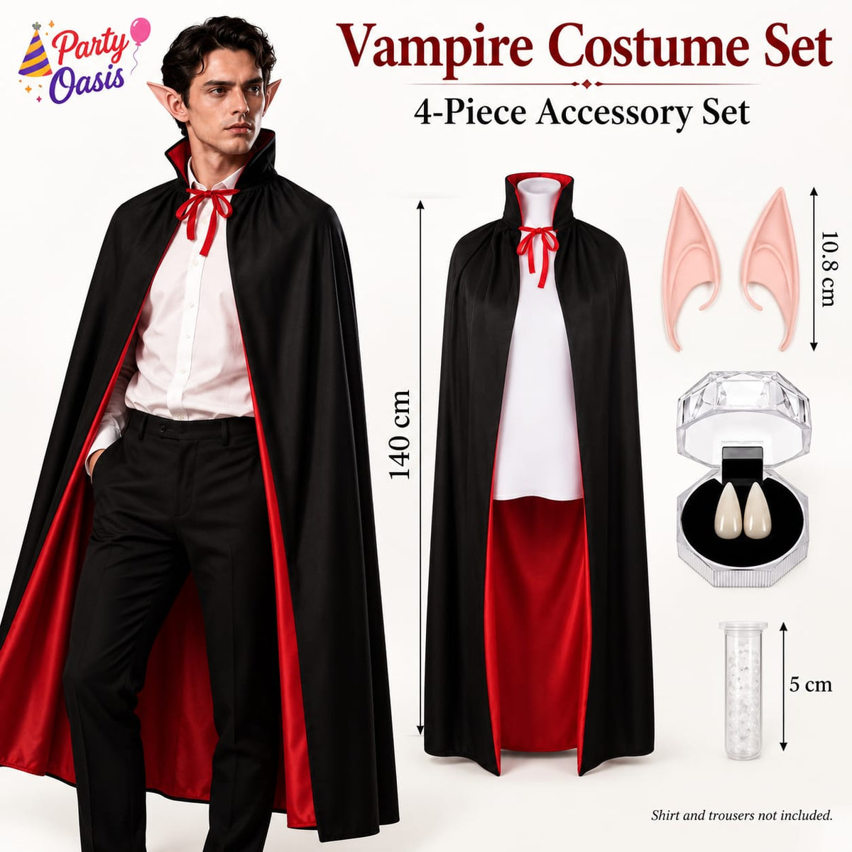 4pcs Vampire Dress up Accessory Set, Including (cape, Dentures, Teething, Simulated Pointed Ears) Demon Elf Vampire