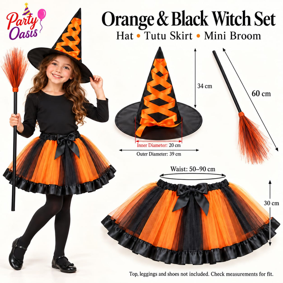 Kids black and orange witch costume set  Tops and socks not included