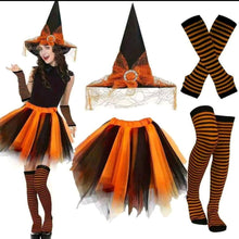 Women's orange & Black Witch Costume Includes Tulle Skirt, Witch Hat, Striped Socks & Arm Warmers Free size