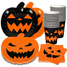80pcs pumpkin Party  Paper Tableware: Disposable Orange & Black Pumpkin Themed Paper Plates, Cups And Napkins For Scary Parties