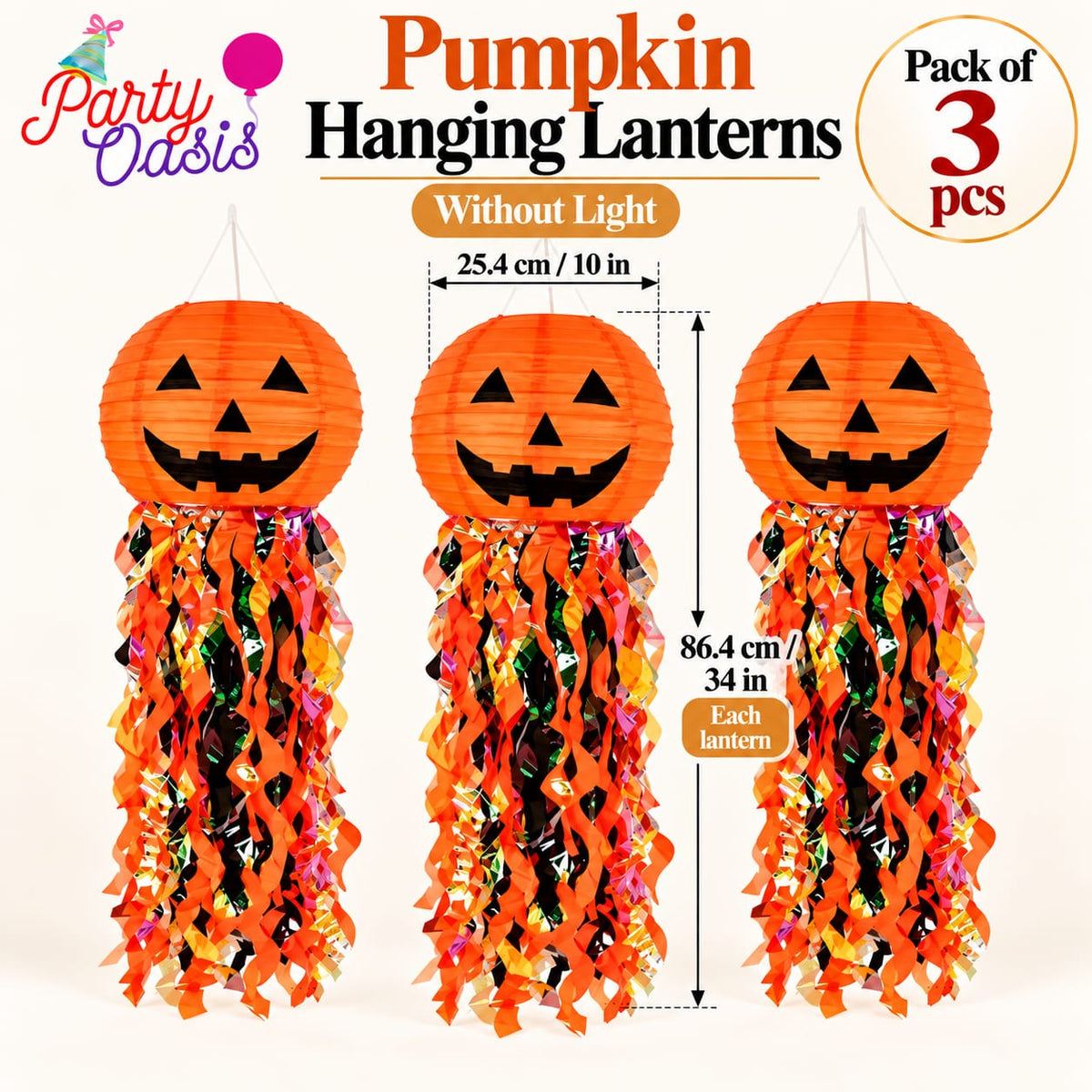 Hanging pumpkin paper lanterns 3pcs