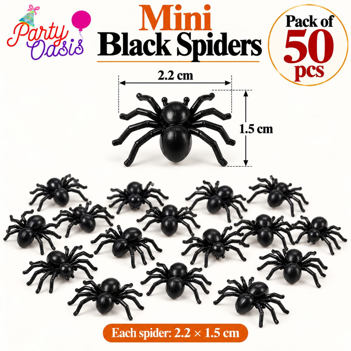 Mini fake black spider pack of 50 pcs