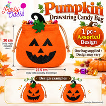 Pumpkin drawstring candy bag 1pc assorted design for trick or treat without candy