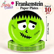 Green spooky scary frankenstein paper plate pack of 10