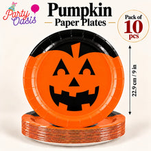 Orange spooky scary pumpkin paper plate pack of 10